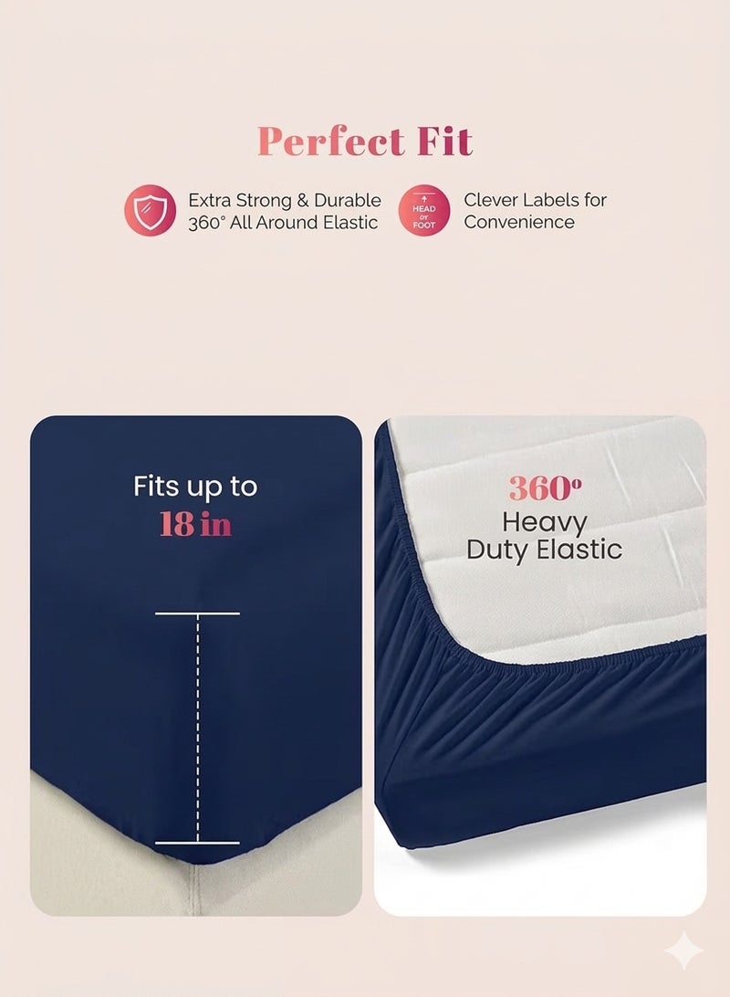 ZEESQUARE 3-Piece Blue Microfiber Fitted Bedsheet Set – Deep Pocket Elastic Bed Sheet with 2 Pillow Covers, Soft Breathable Wrinkle-Resistant Bedding, Machine Washable, King Queen & Single Size Bed Sheet Set - Image 3