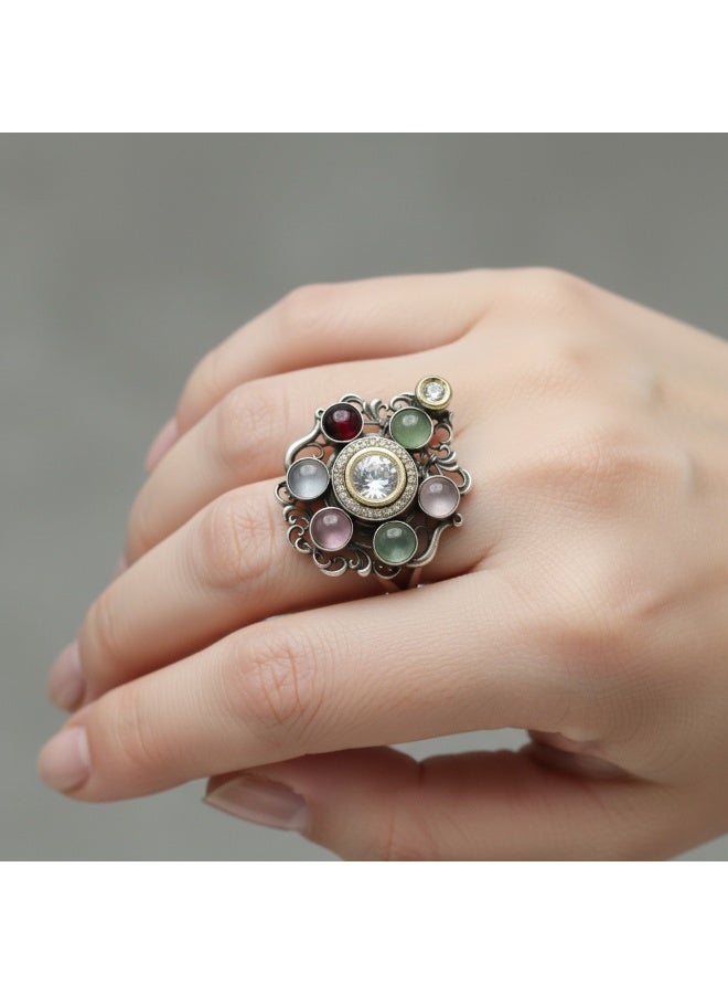 Pretty Precious Oxidised Adjustable Finger Ring for Women and Girls – Antique Silver Finish, Trendy Boho Jewellery - Image 1