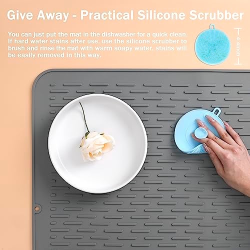 SAPID Silicone Dish Drying Mat: Extra Large 21 x 18 Inch for Dish Drying Rack - Heat Resistant Mat for Kitchen Counter - Easy Clean Dish Drainer Pad - Kitchen Gadgets / Home Essentials for Households - Image 5
