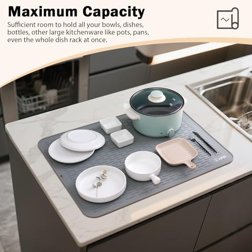 SAPID Silicone Dish Drying Mat: Extra Large 21 x 18 Inch for Dish Drying Rack - Heat Resistant Mat for Kitchen Counter - Easy Clean Dish Drainer Pad - Kitchen Gadgets / Home Essentials for Households - Image 3