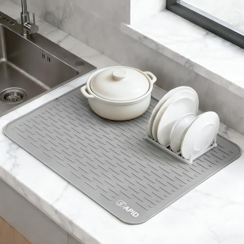 SAPID Silicone Dish Drying Mat: Extra Large 21 x 18 Inch for Dish Drying Rack - Heat Resistant Mat for Kitchen Counter - Easy Clean Dish Drainer Pad - Kitchen Gadgets / Home Essentials for Households - Image 1