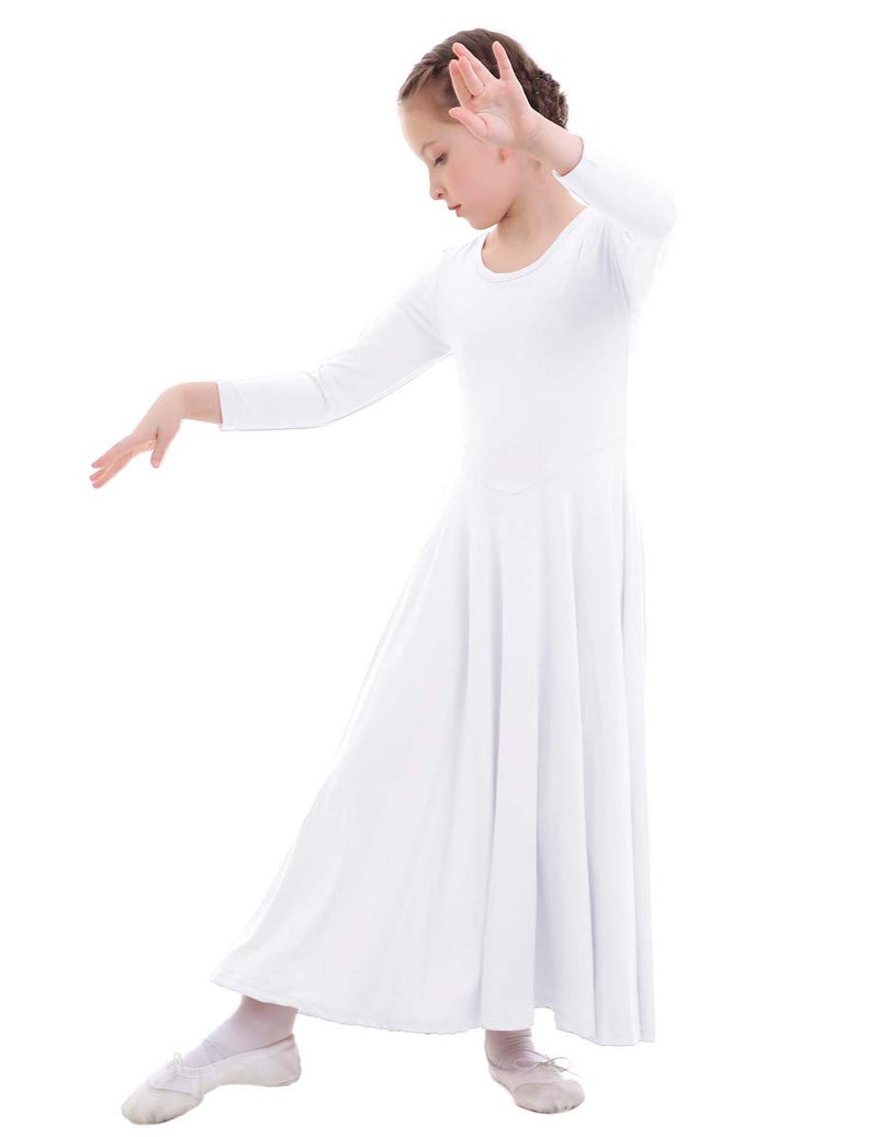 ZX Women's Long Sleeve Praise Dance Full Length Wide Swing Lyrical Dancewear Liturgical Worship Costume Dress, White, 7-8 Years - Image 5