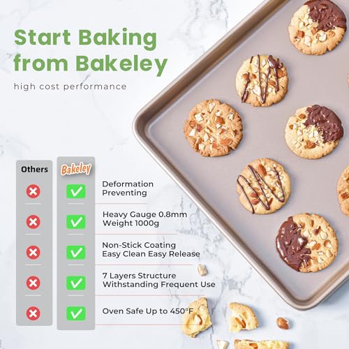 Bakeley 0.8mm 17-Inch Half Sheet Baking Pans,0.8mm Durable Non-Stick Carbon Steel Baking Sheet for Oven,Cookie Sheet Pan for Roasting Meat Bread Jelly Roll 17.52" x 11.73" x 0.91" (Champagne Gold) - Image 3