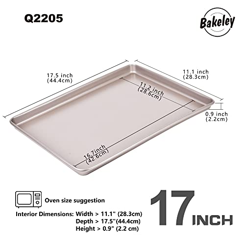 Bakeley 0.8mm 17-Inch Half Sheet Baking Pans,0.8mm Durable Non-Stick Carbon Steel Baking Sheet for Oven,Cookie Sheet Pan for Roasting Meat Bread Jelly Roll 17.52" x 11.73" x 0.91" (Champagne Gold) - Image 2