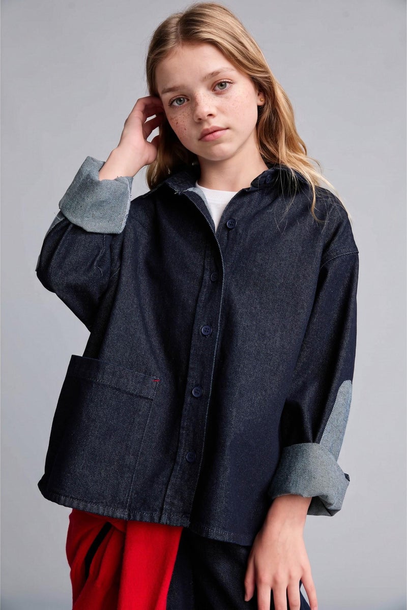 DeFacto Blue Girl Oversize Fit Denim Jacket Casual - Image 5