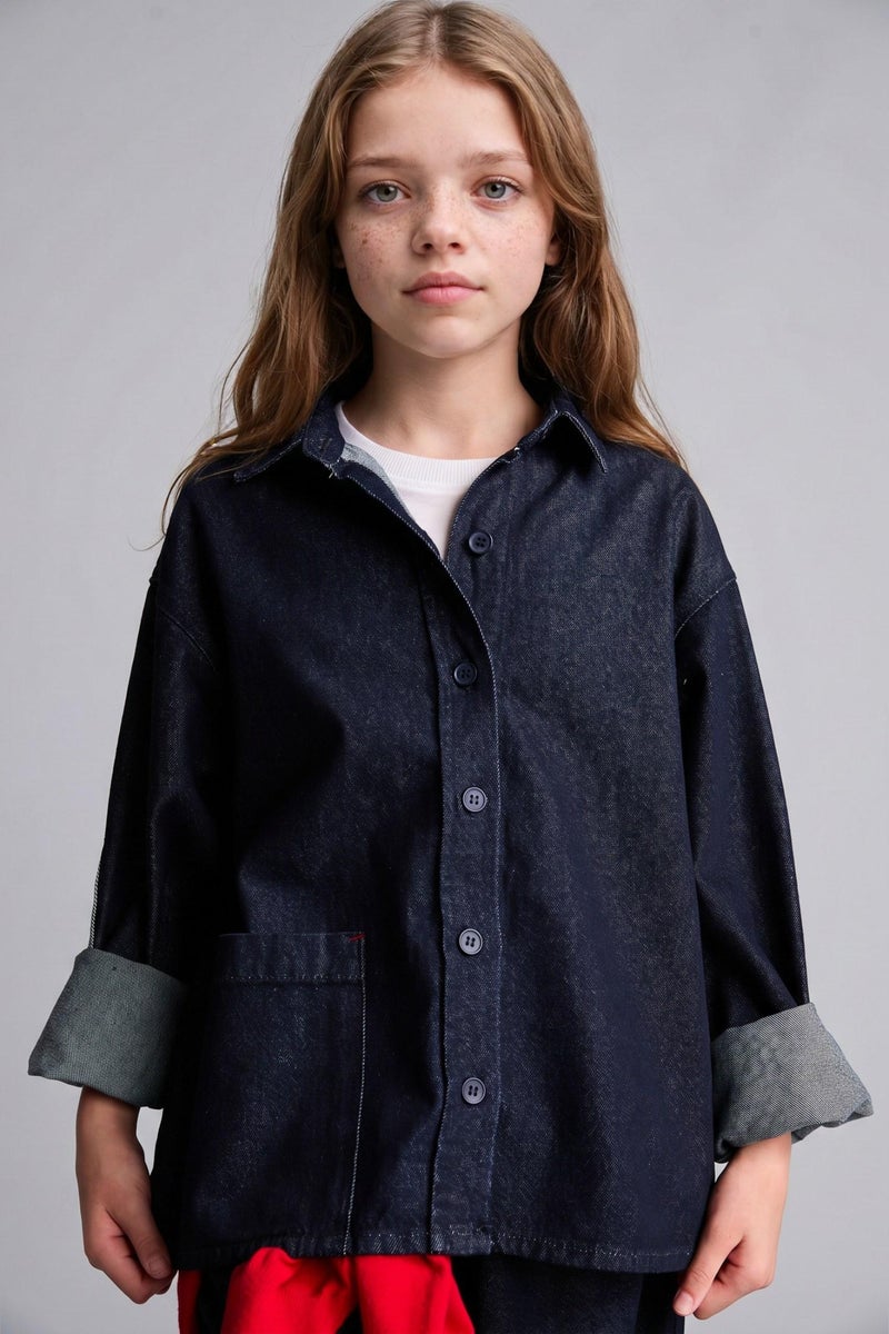 DeFacto Blue Girl Oversize Fit Denim Jacket Casual - Image 4