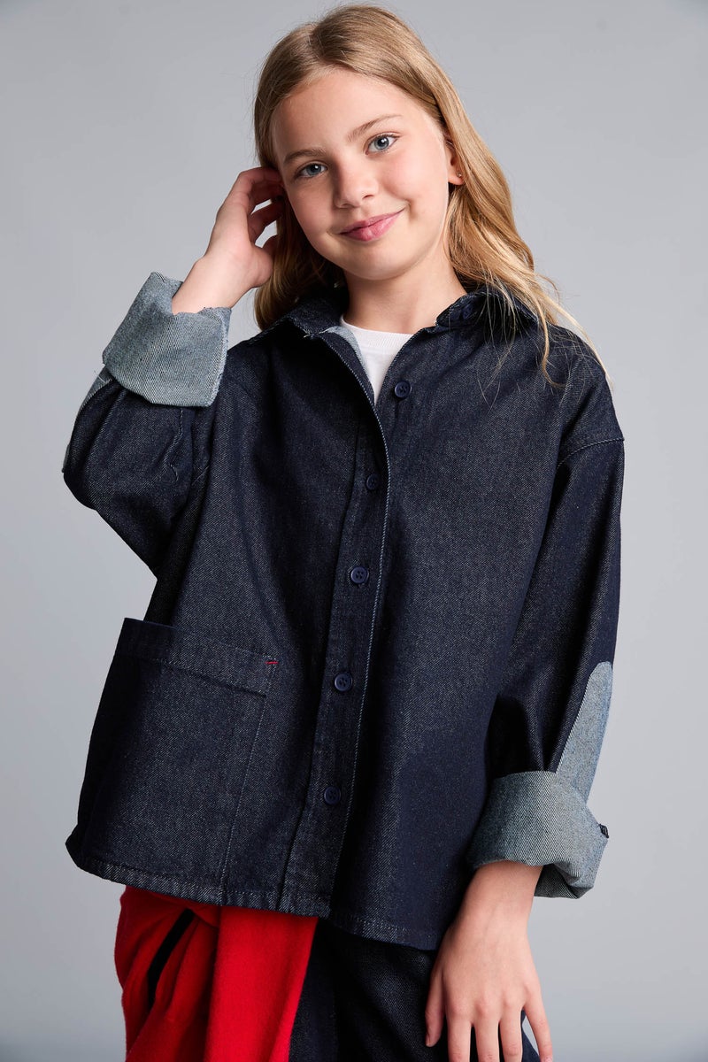 DeFacto Blue Girl Girl Navy 100% Cotton Denim Jacket Casual - Image 4