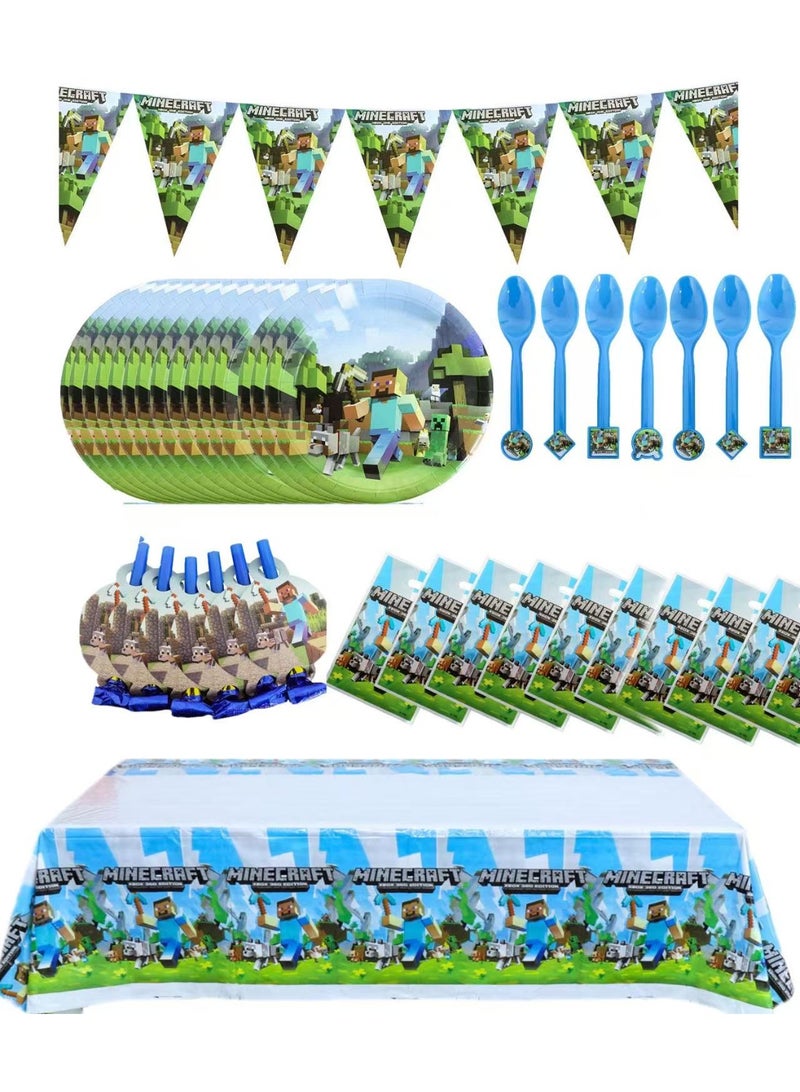 ماين كرافت زينة حفلة عيد ميلاد الأولاد والبنات مستلزمات للاستعمال مرة واحدة مجموعة حسب الموضوع - Image 1