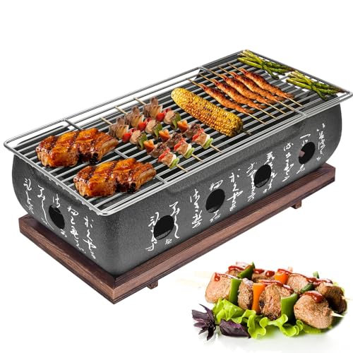 Jauarta Japanese Style Charcoal BBQ Grill Portable Rectangle Tabletop Barbecue Stove with Wire Grill Rack Quick Heating Grill for Camping Picnic Patio and Home Use XL - Image 1