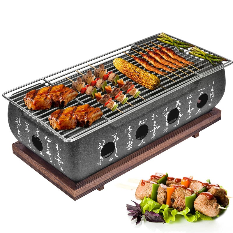 Jauarta Japanese Style Charcoal BBQ Grill Portable Rectangle Tabletop Barbecue Stove with Wire Grill Rack Quick Heating Grill for Camping Picnic Patio and Home Use XL - Image 2
