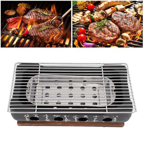 Jauarta Japanese Style Charcoal BBQ Grill Portable Rectangle Tabletop Barbecue Stove with Wire Grill Rack Quick Heating Grill for Camping Picnic Patio and Home Use XL - Image 3