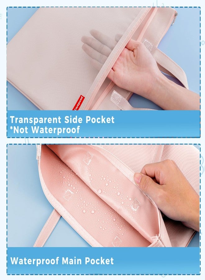 pendancy Mesh Zipper Pouch A4 Size, Large Double Pocket Waterproof File Bag with Handle, 11x13.8 in Foldable Document Storage for Puzzle Project/Cross Stitch/Travel/Office（Advanced Pink） - Image 3