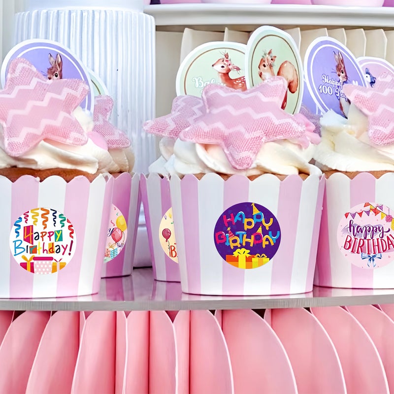 SHUXILIN 500pcs Happy Birthday Roll Stickers Birthday Balloon Roll Decals Stickers Fun Birth Day Cake Greeting Sticker Round Labels Banner Tag Seal Sticker for Card Boxes Party Envelope Decoration DIY Gift - Image 3