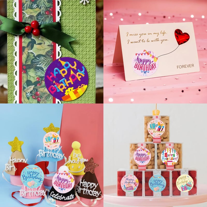 SHUXILIN 500pcs Happy Birthday Roll Stickers Birthday Balloon Roll Decals Stickers Fun Birth Day Cake Greeting Sticker Round Labels Banner Tag Seal Sticker for Card Boxes Party Envelope Decoration DIY Gift - Image 4
