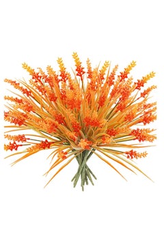 12 Bundles Artificial Flowers, UV Resistant Lavender Fake Flowers, Artificial Fall Flowers for Outdoors, Suitable for Home Porch Window Decoration (Orange)
