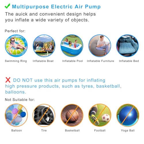 Newpol Inflatable Bed Pump, Electric Air Pump(100 Gallon/Min) for Air Mattress Beds, Inflatable Swimming Pools, Swimming Ring（AC110-240V/DC12V） - Image 3