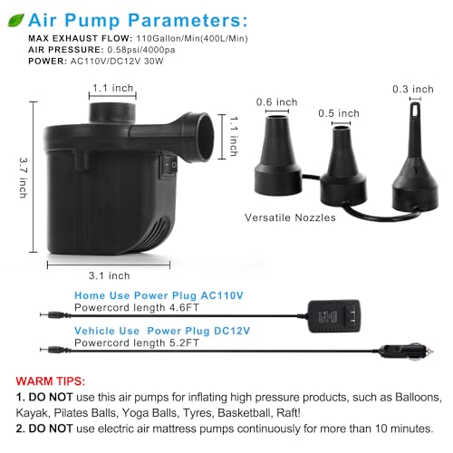 Newpol Inflatable Bed Pump, Electric Air Pump(100 Gallon/Min) for Air Mattress Beds, Inflatable Swimming Pools, Swimming Ring（AC110-240V/DC12V） - Image 5