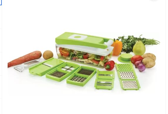 14in1 Vegetable Chopper Slicer MultiPurpose Food Cutter Dicer Grater Julienne Maker Stainless Steel Blades FoodGrade Plastic Manual Kitchen Chopper for Fruits Vegetables 
