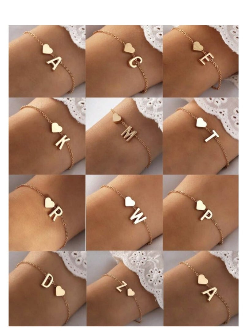 يوكا  سوار قلب مزين بالحرف الأول من الأبجدية بلون ذهبي، عصري للنساء والفتيات، مناسب للارتداء اليومي ولإهدائه للأصدقاء. - Image 2