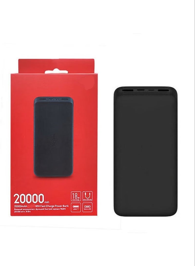 20000mAh Portable Fast Charge Power Bank Slim External Battery Pack with Dual USB and Type C Outputs Black