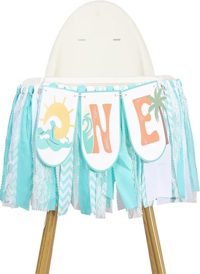 بيديد لافتة كرسي طعام للأطفال بتصميم ركوب الأمواج - زينة عيد الميلاد الأول "الحفل الكبير"، كرسي طعام للأطفال لحفل عيد الميلاد الأول على الشاطئ، لافتة أمواج، حفلة بطابع ركوب الأمواج والشاطئ - Image 1