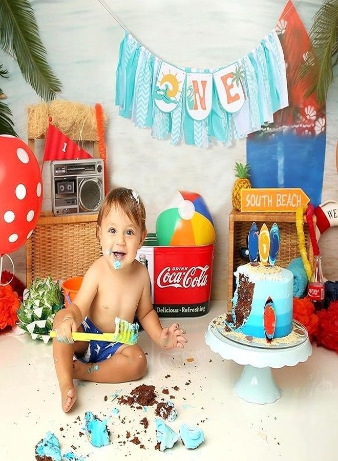 بيديد لافتة كرسي طعام للأطفال بتصميم ركوب الأمواج - زينة عيد الميلاد الأول "الحفل الكبير"، كرسي طعام للأطفال لحفل عيد الميلاد الأول على الشاطئ، لافتة أمواج، حفلة بطابع ركوب الأمواج والشاطئ - Image 4