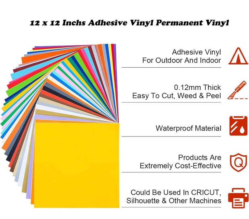 رايتشر ألواح فينيل دائمة، مقاس ١٢ بوصة × ١٢ بوصة، ٤٠ لونًا، مقاومة للماء، للاستخدام الداخلي والخارجي، مثالية لديكور المنزل، والأكواب، والسيارات، والحرف اليدوية - Image 3