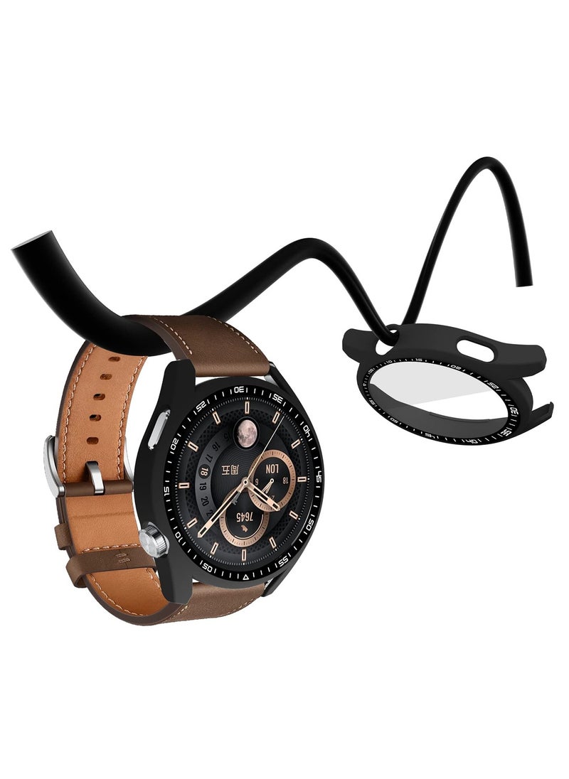 كاست ويف حافظة مكونة من عبوتين مع واقي شاشة من الزجاج المقوى متوافق مع ساعة Huawei Watch GT3 مقاس 46 مم، صلابة 9H 360 درجة غطاء حماية رفيع للغاية من البولي كربونات (أسود، شفاف)  - Image 3