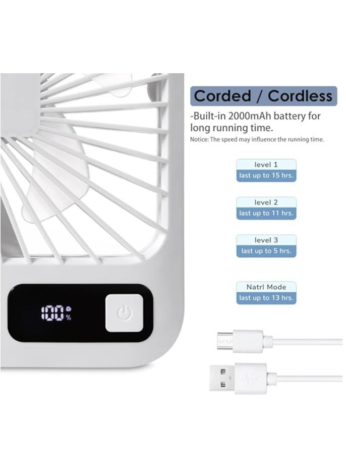 عربست مروحة مكتب صغيرة، مروحة مكتب صغيرة، مروحة محمولة قابلة لإعادة الشحن عبر USB، مروحة شخصية صغيرة قابلة للطي قابلة للإمالة مع بطارية 2000 مللي أمبير وشاشة LCD، رياح قوية، هادئة للغاية، 5 أوضاع للسرعة للمكتب، المنزل، التخييم - Image 2