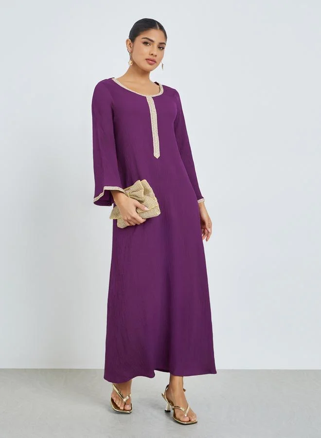 Purple Lace Panel Textured Jalabiya