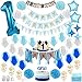 PartyHooman Baby Boy 1st Birthday Decorations With Birthday Crown  First Birthday Boy Decorations  Cake Smash Party Supplies  Happy Birthday and HighChair One Burlap Banner Number One Balloon Cake Topper - Image 2