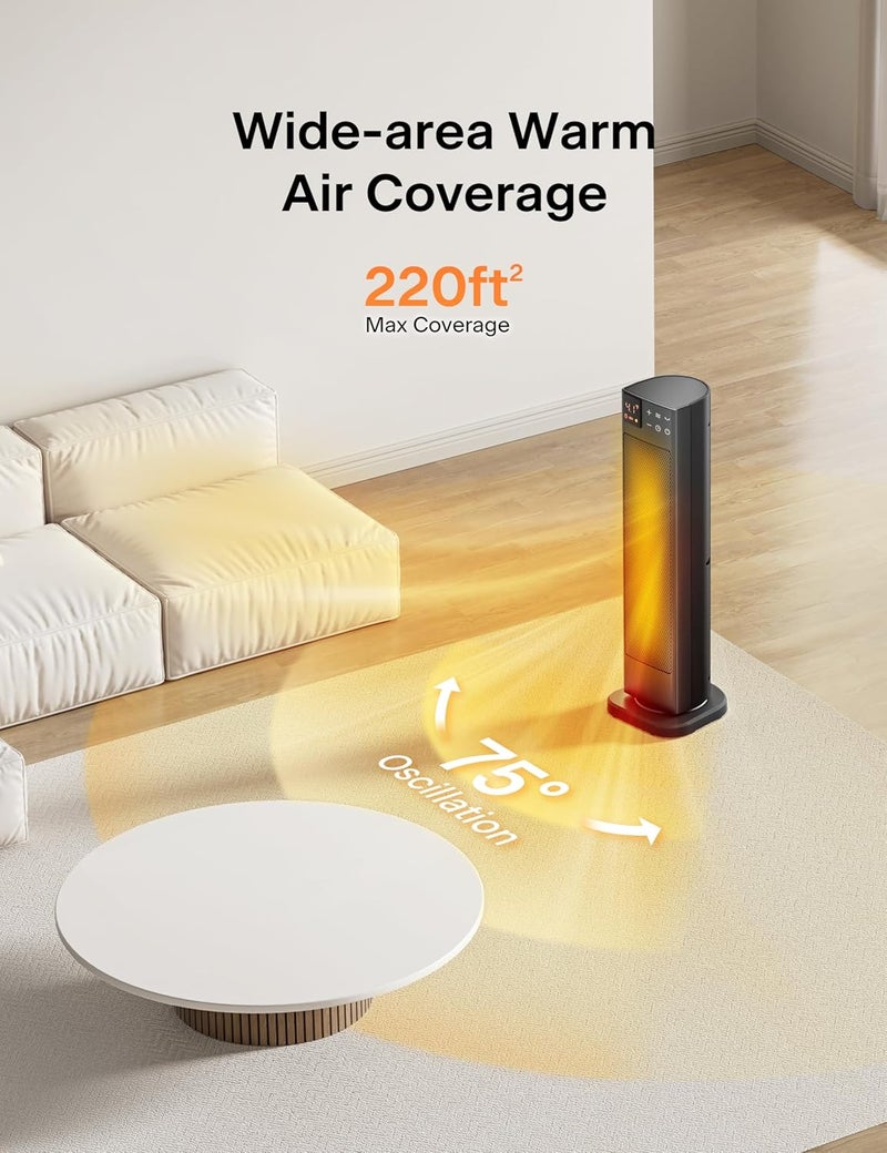 PELONIS Oscillating Ceramic Tower Indoor Space Heater for Home with Oscillation, Programmable Thermostat & ECO Mode, 12H Timer & Remote Control, Safety Protection, 23 Inches, 1500W, PHF15RSAPH23 - Image 4