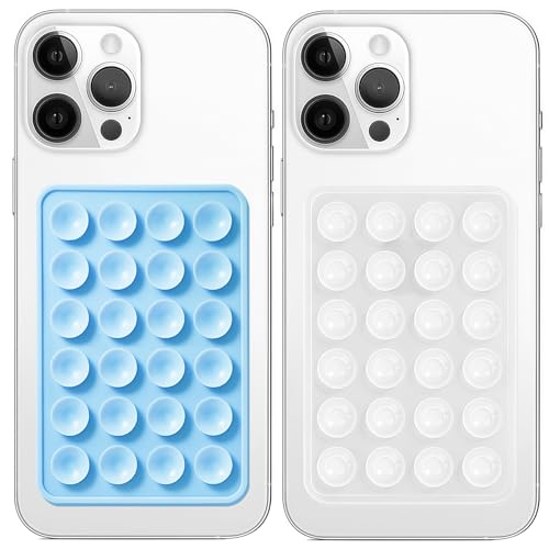Galundge 2 Pack Silicone Suction Phone Case Mount, Non Slip Sticky Grip for Cellphone, Silicon Adhesive Suction Cup Mount, Strong Grip Holder for Selfies and Videos (Baby Blue&Translucent) - Image 1
