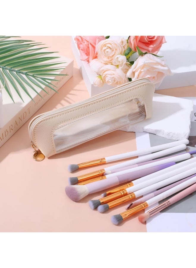 حقيبة مكياج شفافة، منظم مستحضرات تجميل شفاف محمول، حامل فرش مكياج من جلد البولي يوريثان، حقيبة أدوات تجميل مقاومة للماء للسفر مزودة بسحاب للنساء، حقيبة مكياج رفيعة للمنزل والمكتب والسفر (بيج) - Image 5