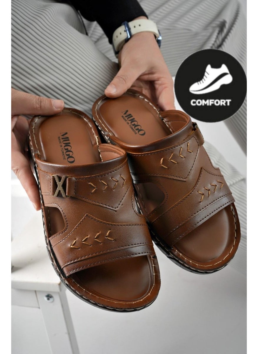 muggo Ryan Guaranteed Orthopedic Comfortable Sole Leather Look Men's Slippers  - Image 1