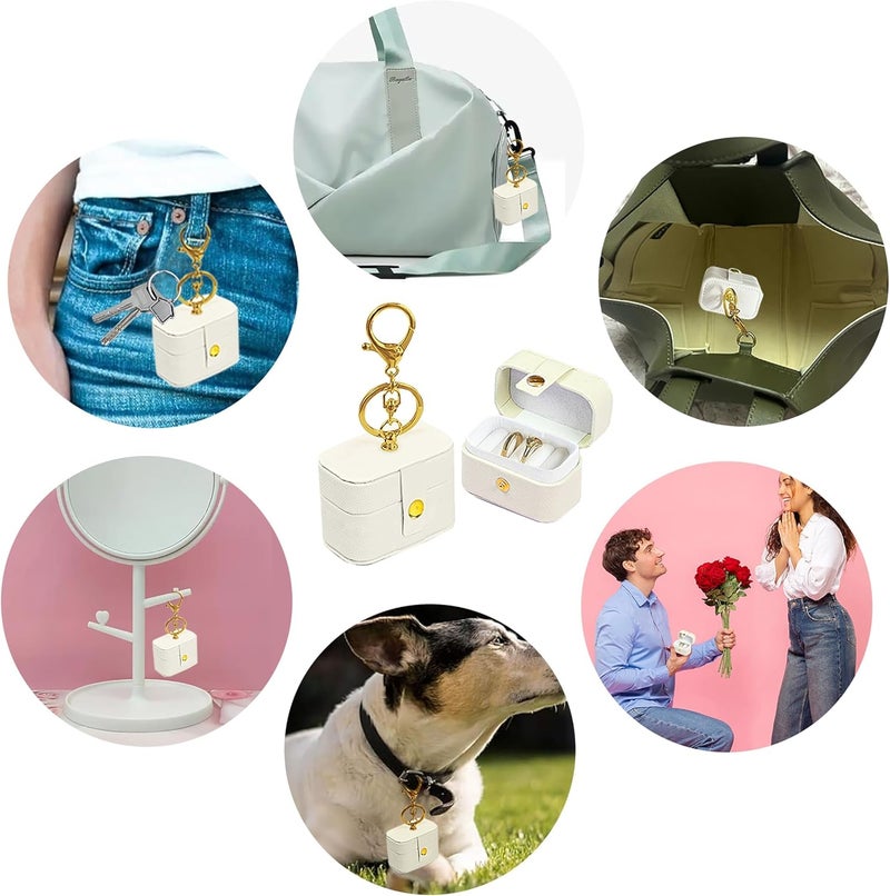 COSLANLEE Ring Bearer Pillows for Dog Collar, PU Leather Wedding Ring Pillow Box for Pet, Mini Ring Holder Pouch Box, Earrings Storage Box for Proposal Engagement Wedding Ceremony Party Ivory - Image 4