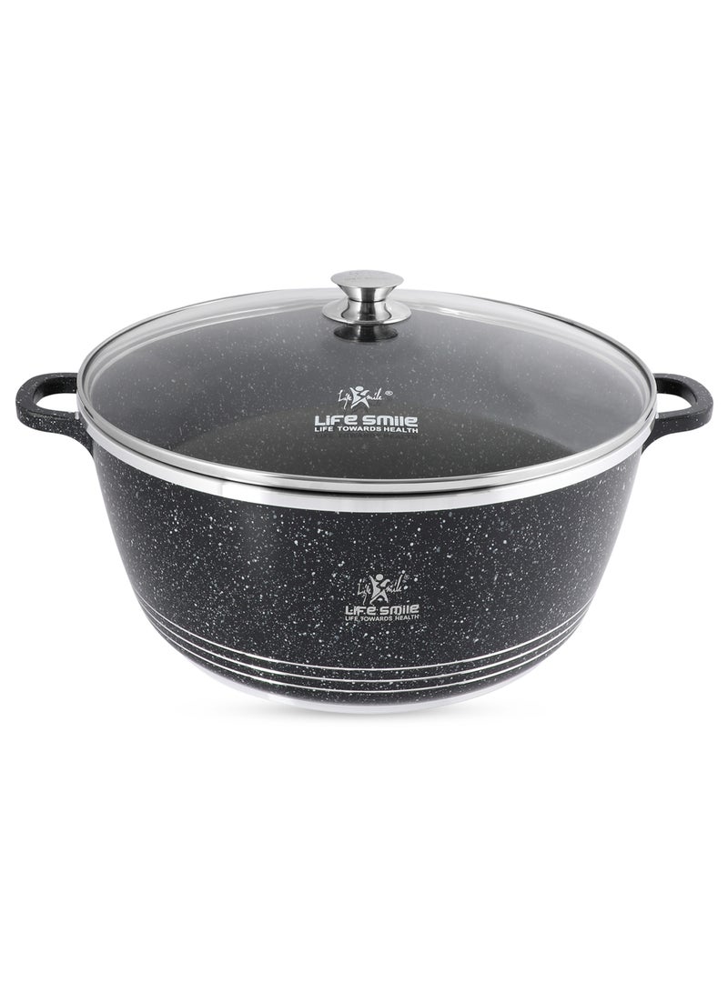 Life Smile 44cm (25 Liter) LIFE SMILE Non-Stick Cooking Pot | Aluminum Soup Pot With Glass Lid | 100% PFOA Free, Fixed Handle | Multi Layer Non-Stick Granite Coating | Oven safe Cookwares - Image 1