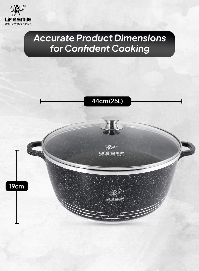 Life Smile 44cm (25 Liter) LIFE SMILE Non-Stick Cooking Pot | Aluminum Soup Pot With Glass Lid | 100% PFOA Free, Fixed Handle | Multi Layer Non-Stick Granite Coating | Oven safe Cookwares - Image 3