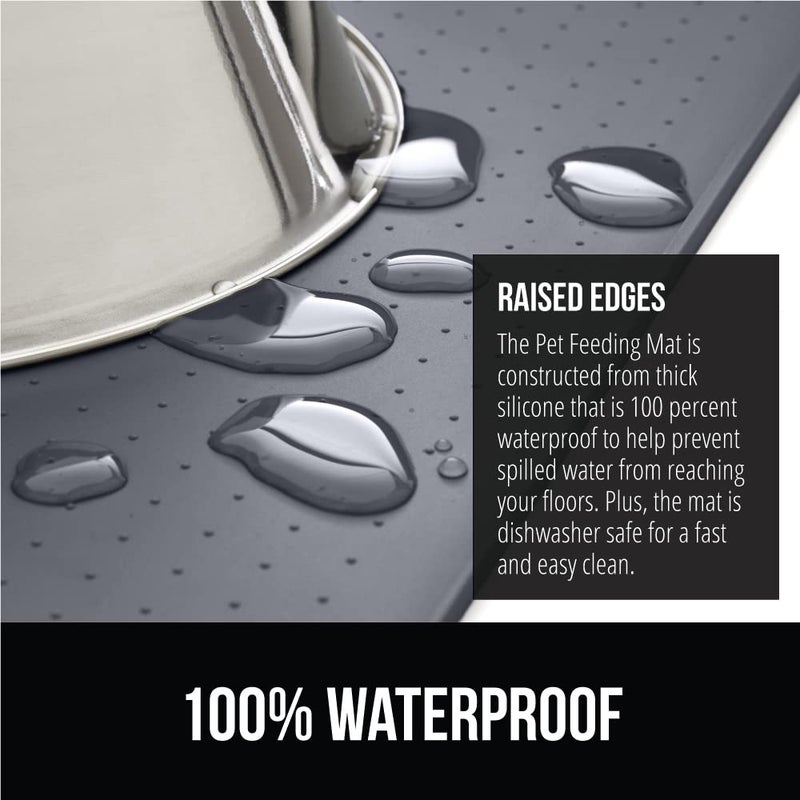 GORILLA GRIP 100% Waterproof Raised Edge BPA Free Silicone Pet Feeding Mat, Dog Cat Food Mats Contain Spills Protects Floors, Placemats for Cats and Dogs Water Bowl, Pets Accessories 18.5x11.5 Gray - Image 3