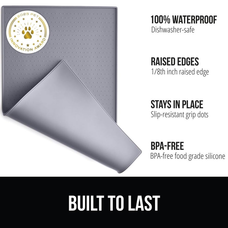 GORILLA GRIP 100% Waterproof Raised Edge BPA Free Silicone Pet Feeding Mat, Dog Cat Food Mats Contain Spills Protects Floors, Placemats for Cats and Dogs Water Bowl, Pets Accessories 18.5x11.5 Gray - Image 2