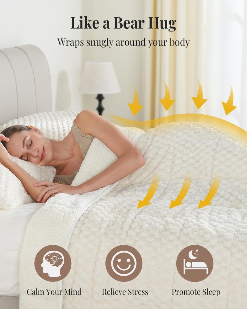 Topblan Weighted Blanket for Adults, 60" x 80" 15lbs, Soft Sherpa Queen Size Heavy Blankets with 3D Puffy Hexagon, Cozy Flannel Fleece Weighted Throw for Couch and Bed - Image 4