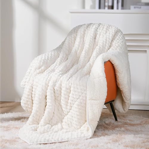 Topblan Weighted Blanket for Adults, 60" x 80" 15lbs, Soft Sherpa Queen Size Heavy Blankets with 3D Puffy Hexagon, Cozy Flannel Fleece Weighted Throw for Couch and Bed - Image 1