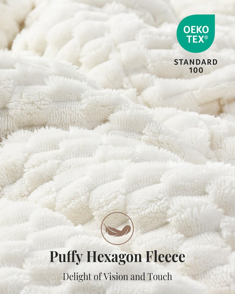 Topblan Weighted Blanket for Adults, 60" x 80" 15lbs, Soft Sherpa Queen Size Heavy Blankets with 3D Puffy Hexagon, Cozy Flannel Fleece Weighted Throw for Couch and Bed - Image 2