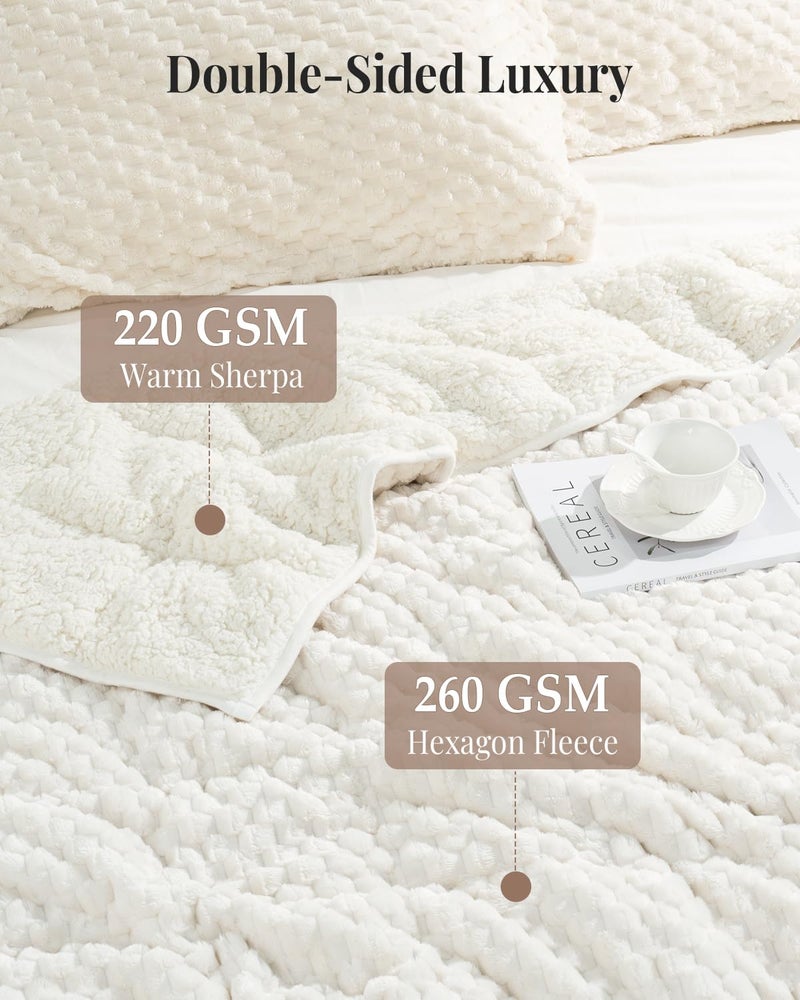 Topblan Weighted Blanket for Adults, 60" x 80" 15lbs, Soft Sherpa Queen Size Heavy Blankets with 3D Puffy Hexagon, Cozy Flannel Fleece Weighted Throw for Couch and Bed - Image 3