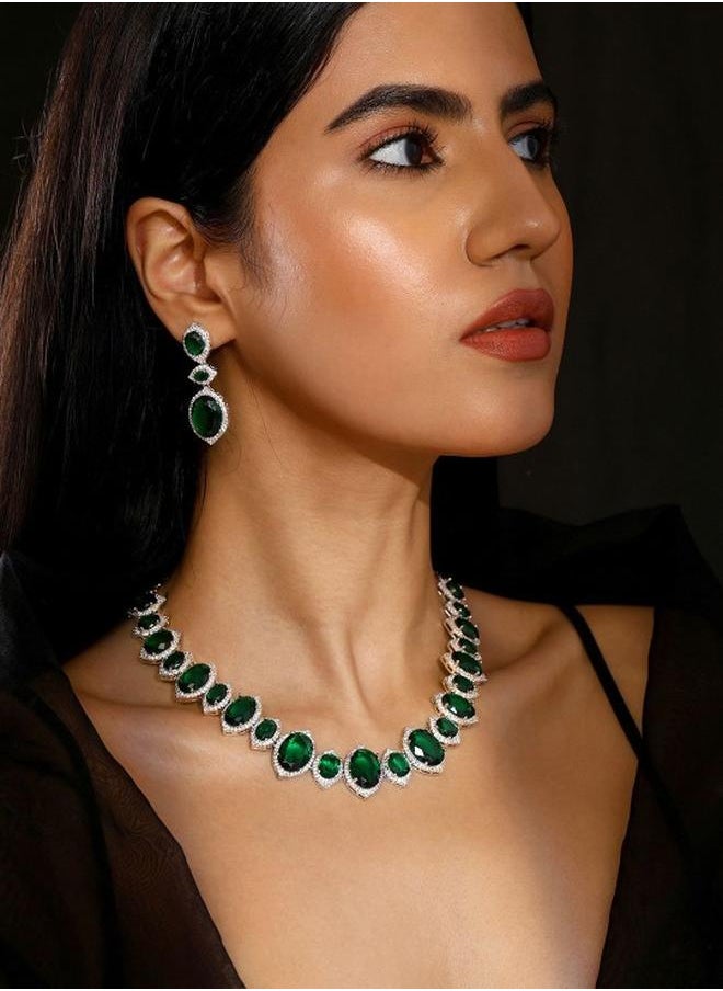 Priyaasi Brass Women Green Brass Jewellery Set with pattern and secured with closure and styled in ideal for Western moments — designed to make heads turn.  - Image 1