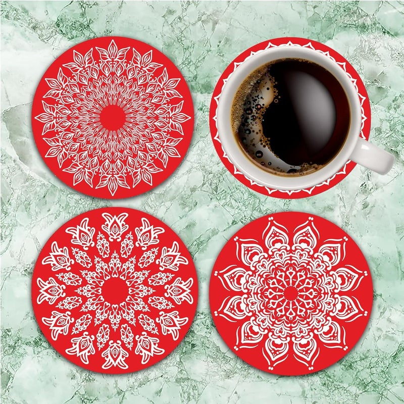 NIYA KRAFTS-DECORATE YOUR HOME Set of 6 Wooden Coasters with Tray Resin and Wax Coated for Heat Absorbent Coaster Set Fit for Tea Cups Coffee Mugs Glasses for Home Decor Coaster for Office Table Red Coasters - Image 5