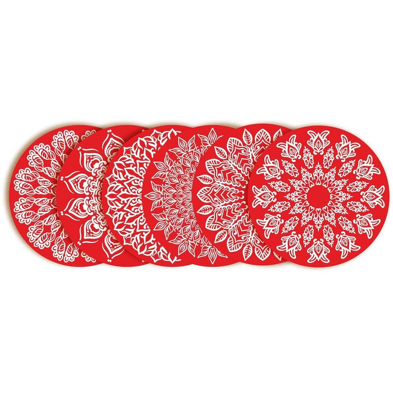 NIYA KRAFTS-DECORATE YOUR HOME Set of 6 Wooden Coasters with Tray Resin and Wax Coated for Heat Absorbent Coaster Set Fit for Tea Cups Coffee Mugs Glasses for Home Decor Coaster for Office Table Red Coasters - Image 3