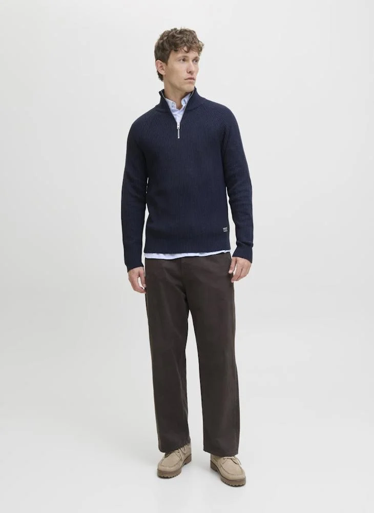 جاك اند جونز سويتر بسحاب نصف وياقة محبوكة