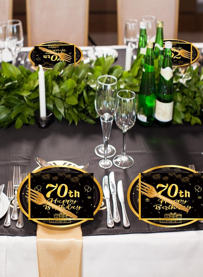 LDFDRT 60pcs 70th Birthday Party Paper Plates and Napkins Forks Black Gold Dessert Cake Plates Party Decorations Supplies Serves 20 Guest - Image 5