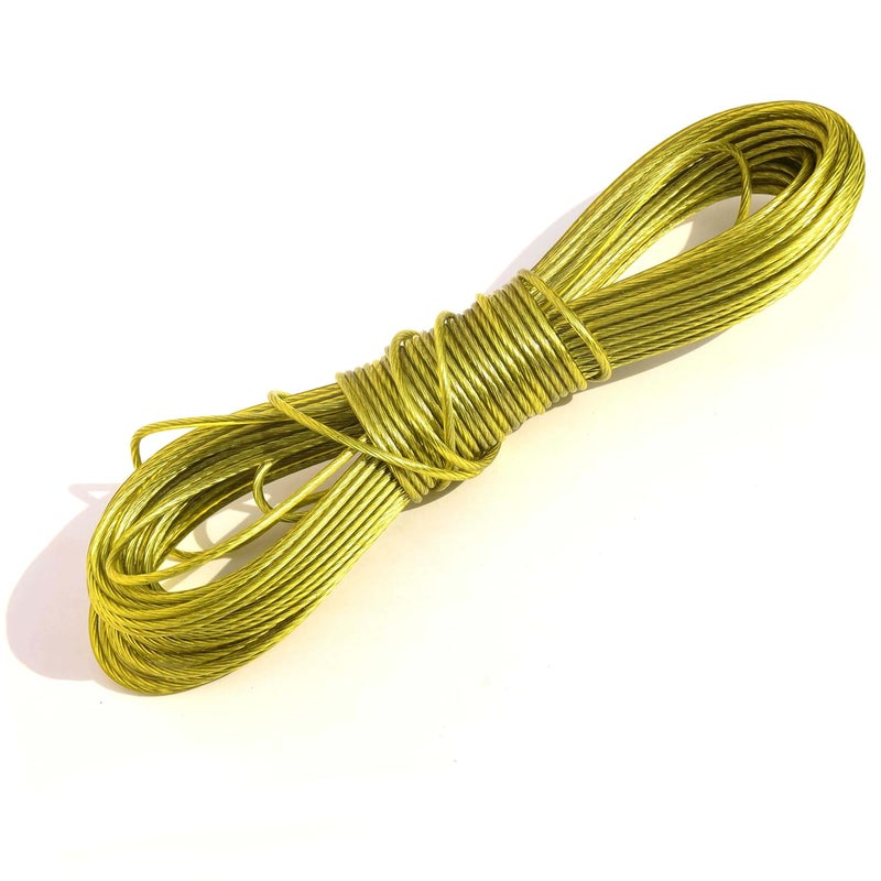 Pure Source India PVC Coated Steel Wire Rope for Drying ClothesClotheslineIdeal for Drying Heavy Clothes Green Colour Pack of 1 2mm Thick 15 MTR Colour as per Availability - Image 1